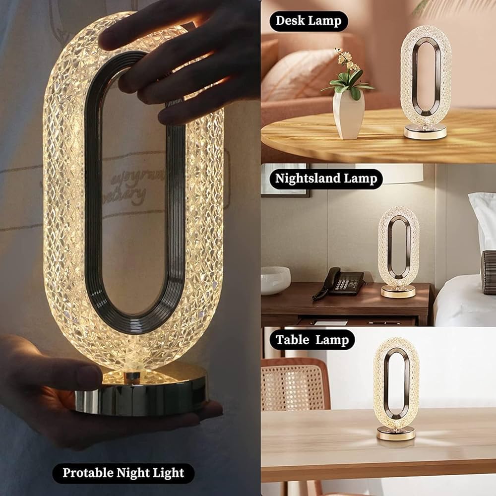 Luxury Oval Crystal Table Lamp - Rechargeable