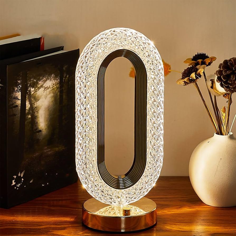 Luxury Oval Crystal Table Lamp - Rechargeable