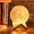 Luxury 3D Moon Lamp with Wooden Stand – Warm & Cool LED Night Light