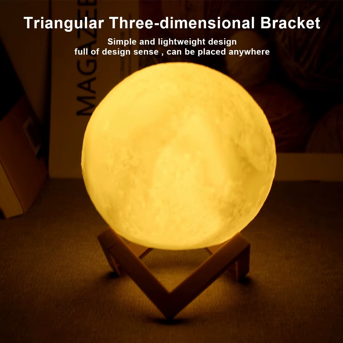 Luxury 3D Moon Lamp with Wooden Stand – Warm & Cool LED Night Light