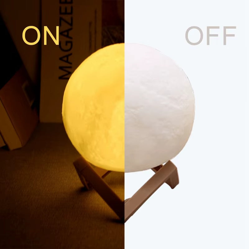 Luxury 3D Moon Lamp with Wooden Stand – Warm & Cool LED Night Light